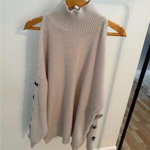 Women's Beige Turtleneck Cold Shoulder Sweater